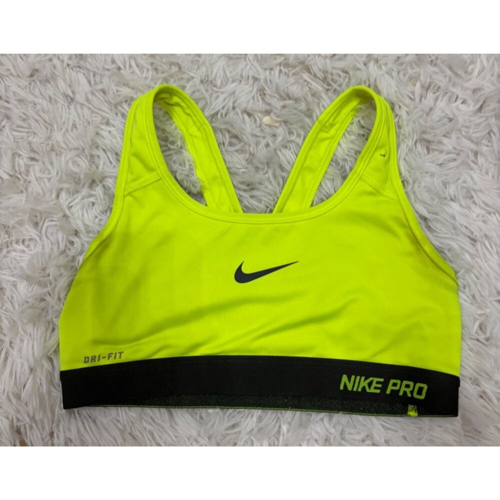 Nike Pro Dri-Fit Womens Racerback Sports Bra or Bikini Top S Neon Yellow - Picture 1 of 11